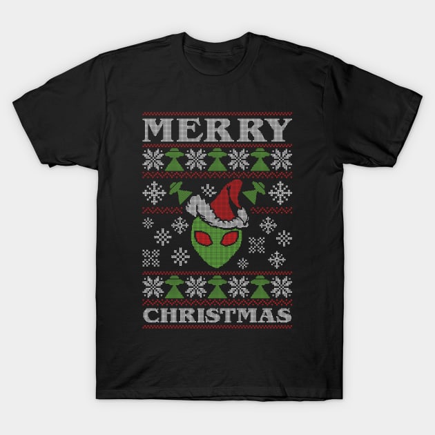 Alien Ugly Christmas Sweater T-Shirt by RetroPandora